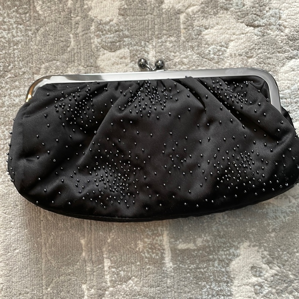 Black beaded evening clutch